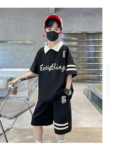 Kids Luxury Clothing Cotton Pique Fabric T-shirt Shorts Summer Outfit Set for Tweens Boys High Quality Polo Suit Child 5-14 Y