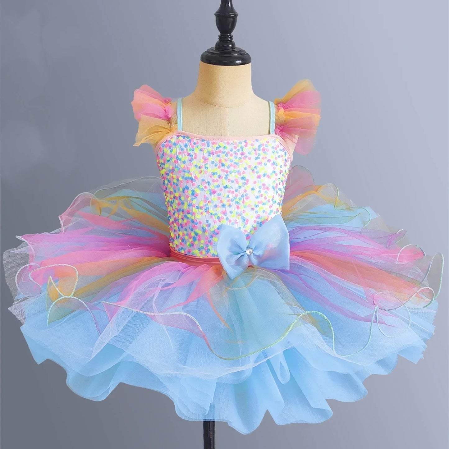 Kids Girls Ballet Dress Rainbow Color Dance Tutu Gymnastics Leotard Ballerina Dancewear Children Modern Performing Costume