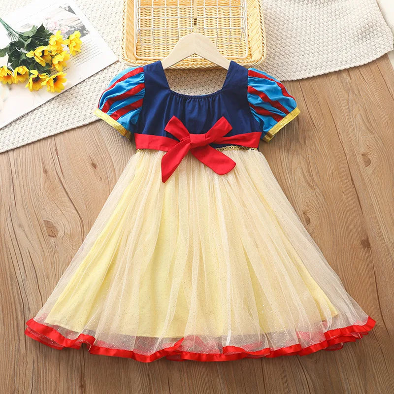 Kids Girl Snow White Dress Summer Short Sleeved Birthday Party Elsa Princess 2026 New Halloween Costume for Girls 2-8 Years Old
