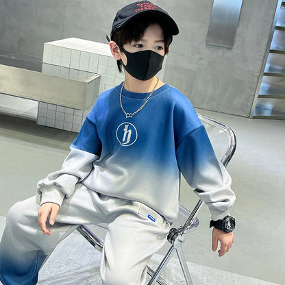 Boys Loose Contrast Tie Dye Alphabet Sweatshirt+Sweatpant Workout Set School Kids 2PCS Tracksuit Children Jogger Outfit 5-16 Yr