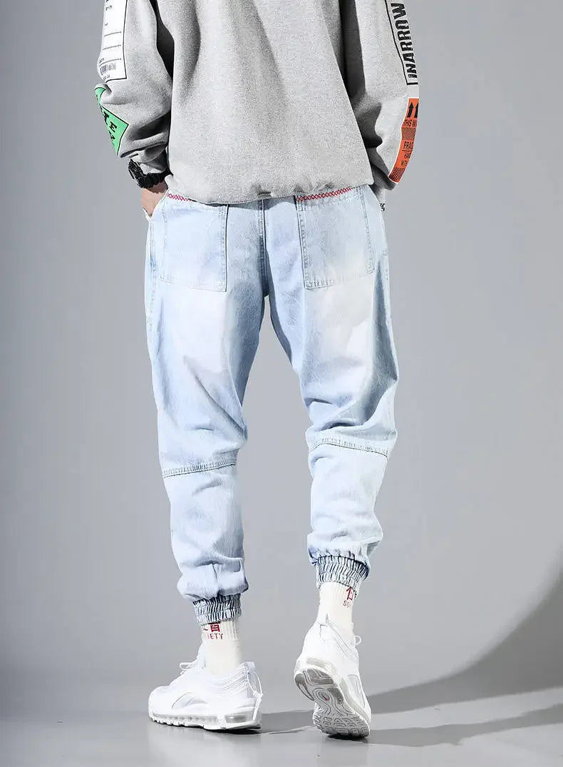 Plus Size 5XL Men's Baggy Harem Jeans Hip Hop Male Trousers Black Blue Cargo Jeans Man Fashion Streetwear Denim Jogger Pants