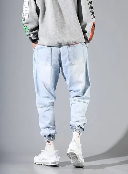 Plus Size 5XL Men's Baggy Harem Jeans Hip Hop Male Trousers Black Blue Cargo Jeans Man Fashion Streetwear Denim Jogger Pants