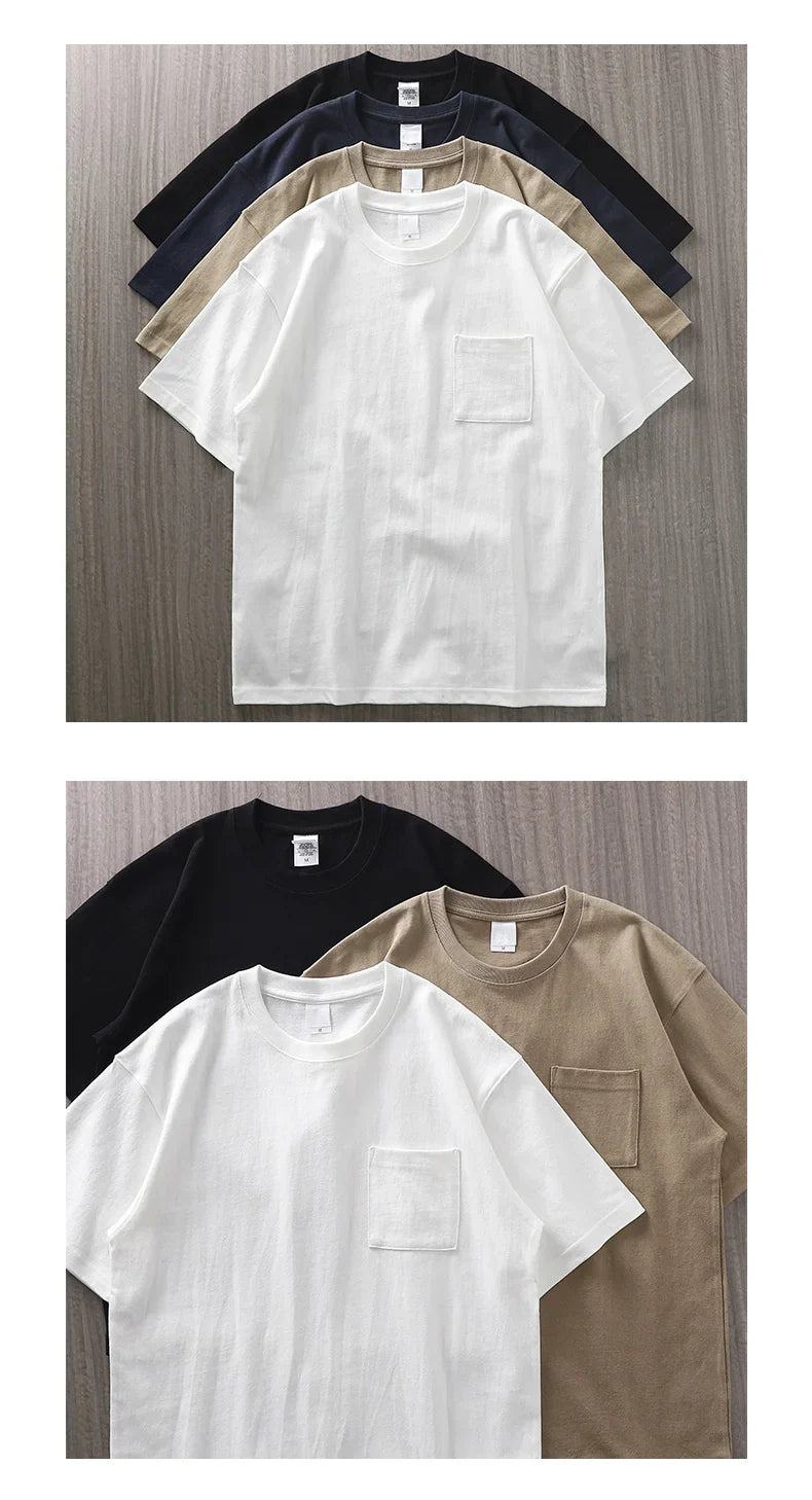 320gsm Heavy Short-Sleeved T-Shirt Men's Summer Vintage Half-Sleeve Pure Cotton Tees White Tops for Unisex