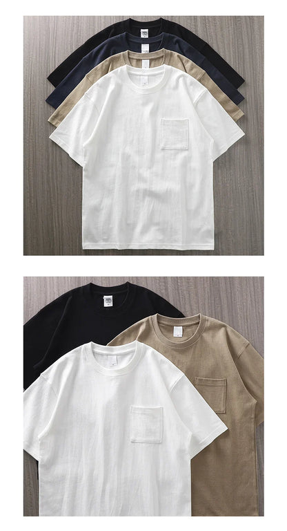 320gsm Heavy Short-Sleeved T-Shirt Men's Summer Vintage Half-Sleeve Pure Cotton Tees White Tops for Unisex