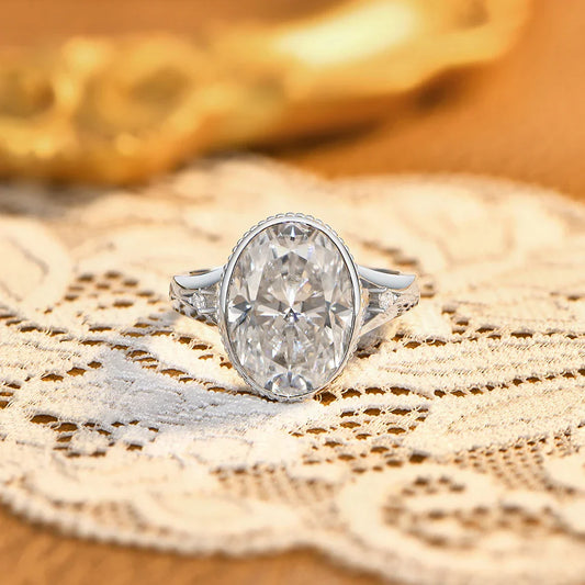 Bague en moissanite ovale éblouissante de 10 carats, en argent sterling 925, avec serti clos perlé, promesse pour femme, bijoux de mariage vintage