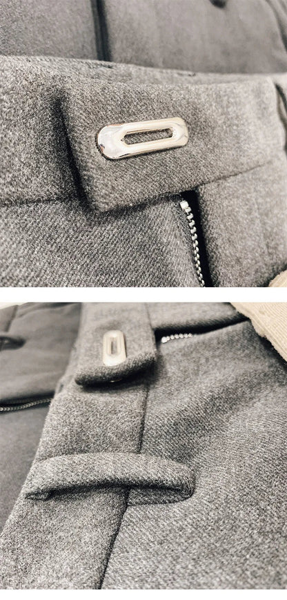 Autumn Winter Thickened Woolen Suit Pants Men Casual Slim Fit Straight Trousers Formal Business Woolen Social Office Warm Pants