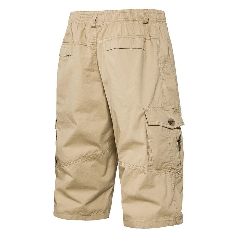 Mens Hiking Cargo Shorts Quick Dry Lightweight Tactical Work Shorts 6 Pockets Elastic Waist Cotton Running Shorts 3/4 Pants