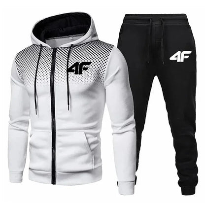 Autumn Winter Mens Tracksuit Jogging Sweatpants 2 Piece Set Sport Zipper Jacket+Running Trousers Suit Casual Printing Clothing