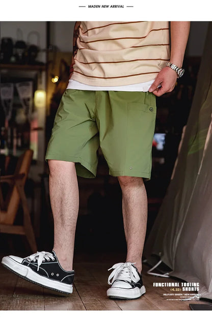 Casual Washed Cargo Shorts Men's Summer Lightweight Straight Leg Drawstring Pockets Shorts Breathable Outdoor Bottoms