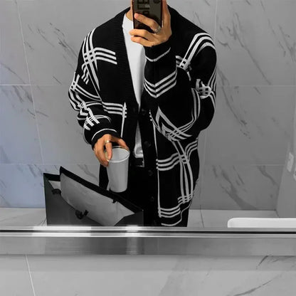 Men's Clothing Cardigan Jacket V Neck Coat Knit Sweater Male Plaid Elegant Casual Long Sleeve 100% Korean 2025 Autumn Classic A