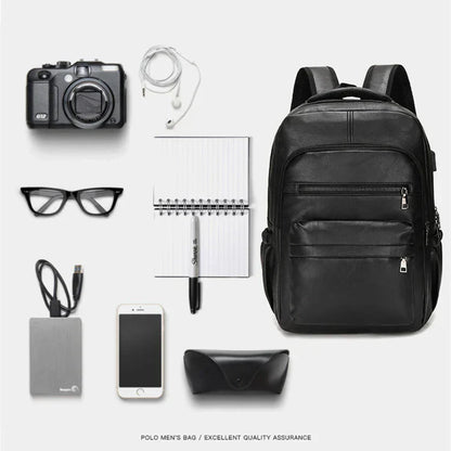 High Quality USB Charging Backpack Men PU Leather Bagpack Large Laptop Backpacks Male Mochilas Schoolbag For Teenagers Boys