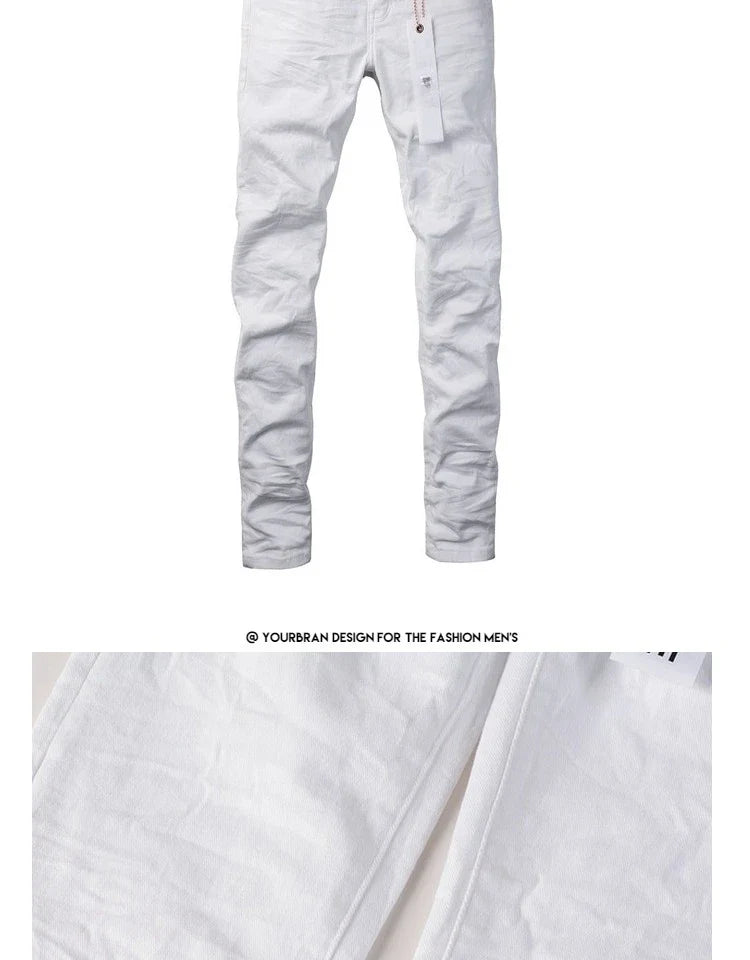 Spring New Men's White Skinny Jeans High Quality Slim Fit Trousers Streetwear Hip Hop Style Casual Fashion Stretch Denim Pants