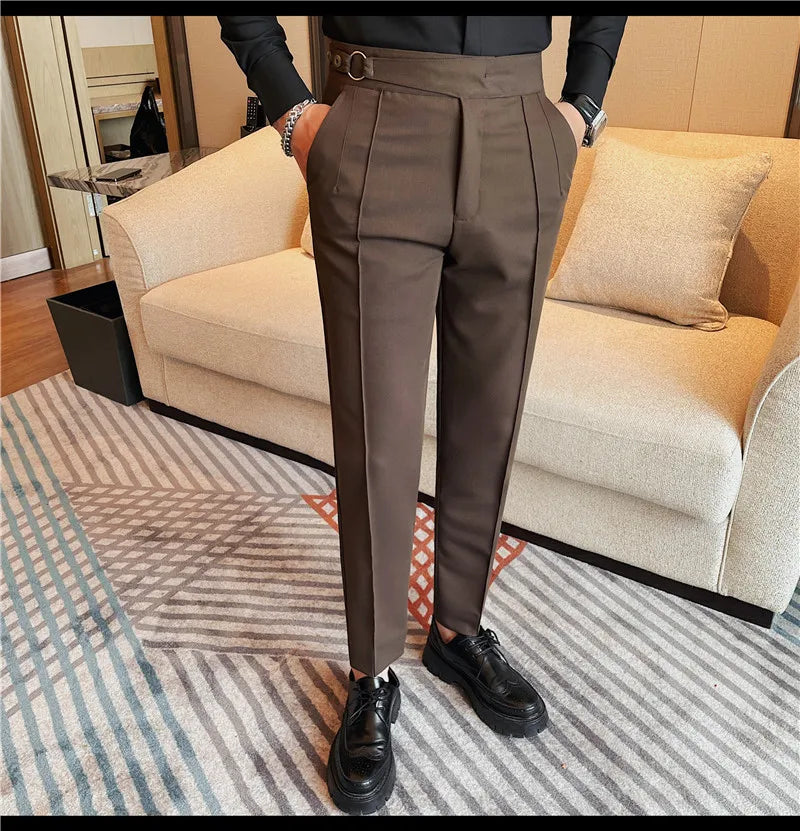 High Quality Men's Suit Pant Solid Color England Style Slim Fit Casual High Waist Trousers Men Spring Autumn Fashion Suit Pants