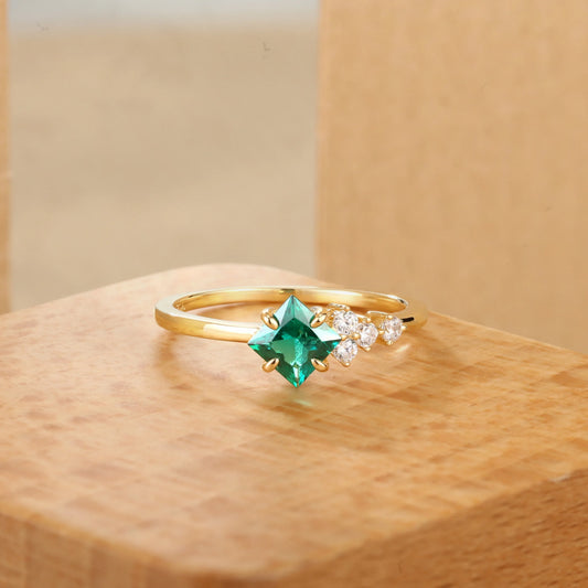 Original Design Created Emerald Fold Ring Luxury 925 Sterling Silver Gold plated for Women Party Wear Jewelry Hot Sale