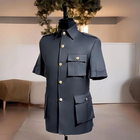 Safari Men Suits for Summer with Short Sleeve Single Breasted Casual Male Suit 2 Pieces Set Jacket with Pants Custom Made