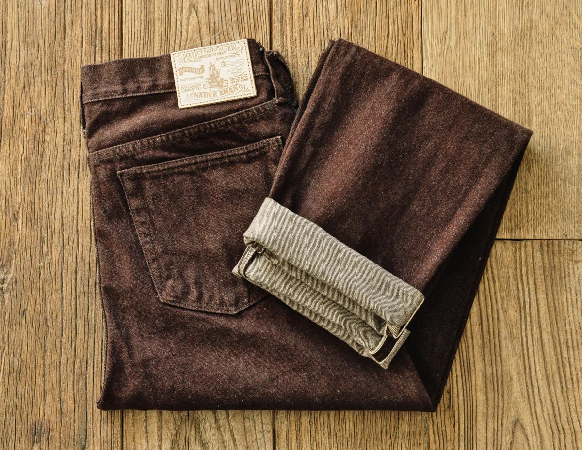 Men Jeans Brown Jeans Men Jeans Trousers  Selvedge Denim Jeans for Men Taper Fit Mens Jeans vintage 13.8 Oz