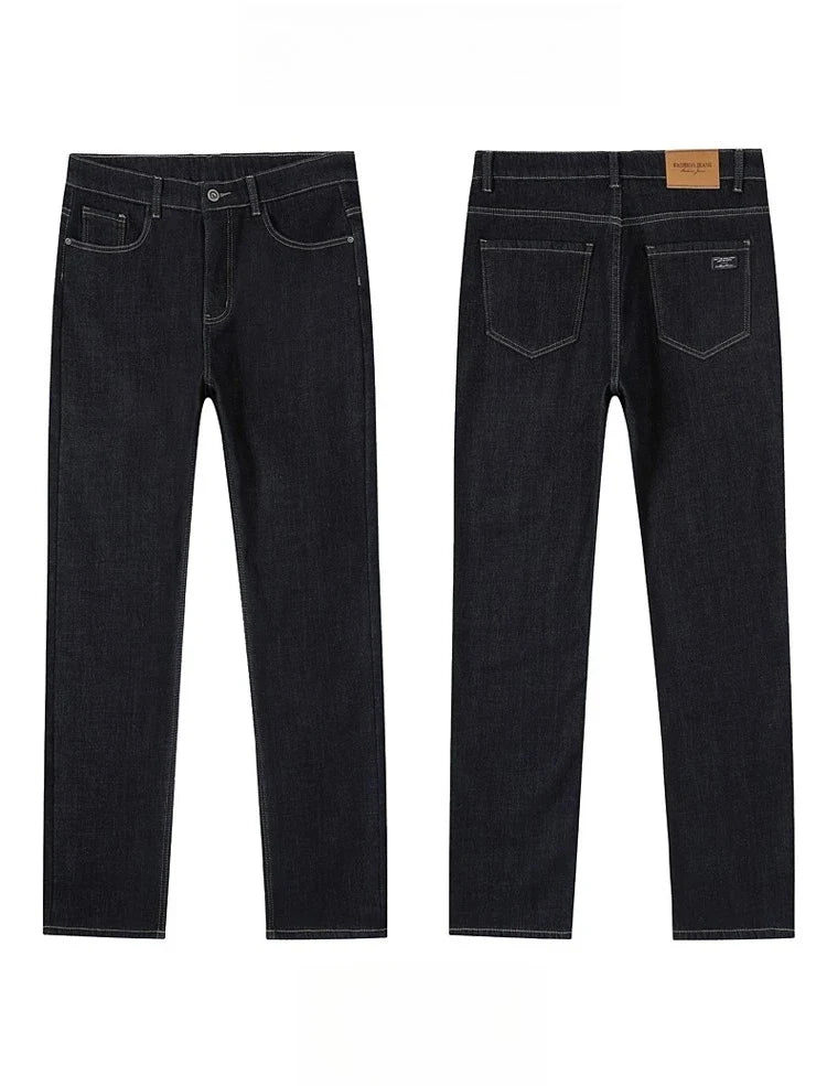 Men's Fleece Lined Thicken Jeans Winter Warm Stretch Slim Fit Denim Pants Comfortable Soft Trousers for Daily Work Wear Clothing