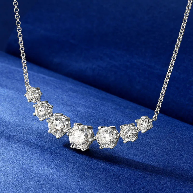 Round Cut Moissanite Smiley Curve Pendant Necklace Chains for Women Real 925 Sterling Silver Wedding Fine Jewelry Gifts