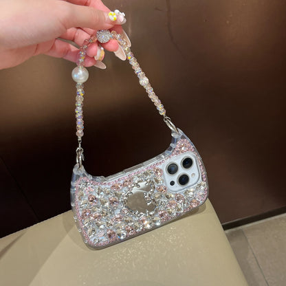 Luxury Bling Rhinestone Hand Bag with Mirror For iphone 17 pro max case 11 12 13 14 15 16 Pro Max Plus Phone Cases For 16 Pro
