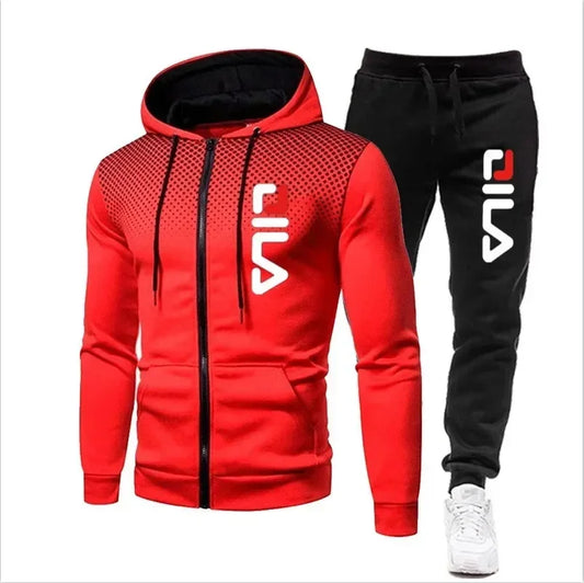 New autumn and winter men's long-sleeved pullover hoodie + pants 2-piece fashionable outdoor running men's sportswear set
