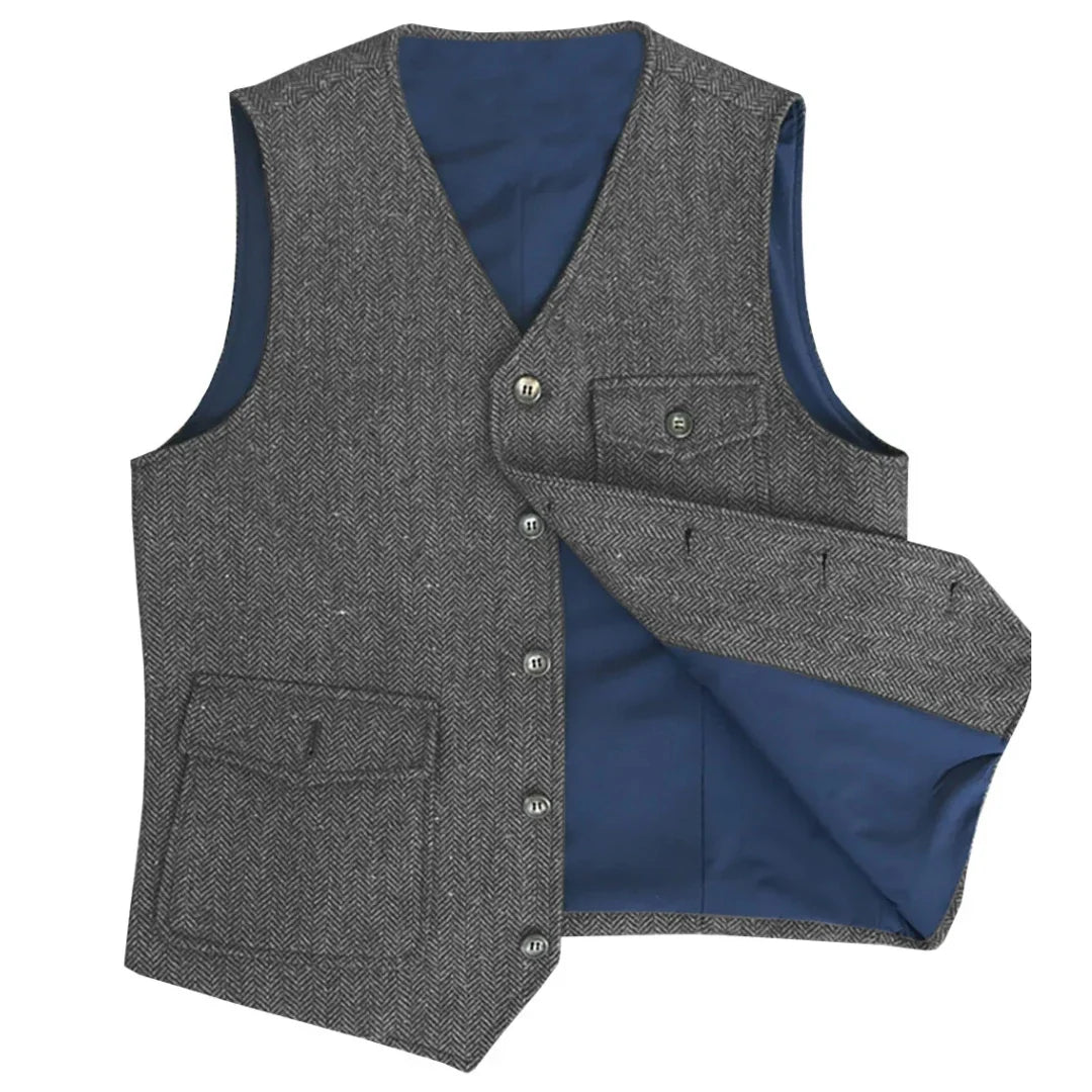 Men Vest Dark Green Herringbone Single Button V Neck Pocket Waistcoat For Wedding Party Business Work Daily Casual Men Suit Vest