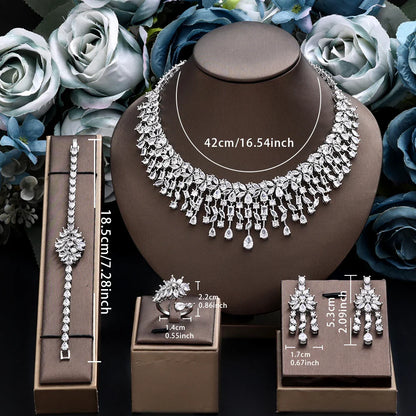 Luxury 4pcs Bridal Wedding Jewelry Set Cubic Zirconia Dubai Tassels Necklace Earrings Sets for Women Party Dress