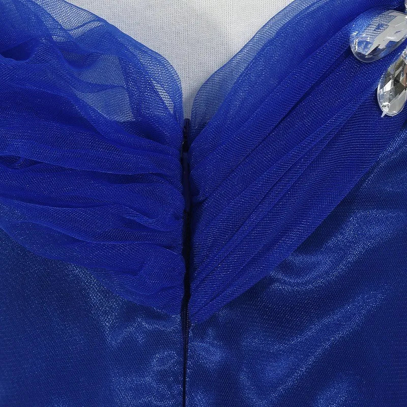 Cinderella Princess Same Cosplay Style Dark Blue Girl Luxury Dress Off-Shoulder Puff Skirt Christmas Party Gift Dress Set