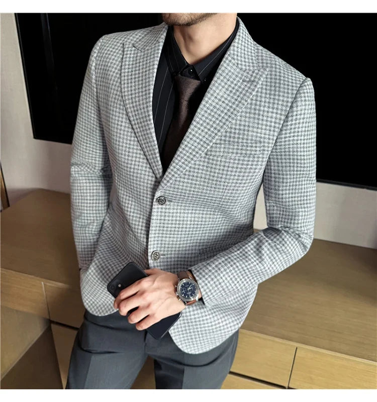 Autumn Winter Thick Wool Plaid Suit Jacket 2025 New Men's Slim Fit Casual Fashion Formal Business Socia Party Jacket Coats