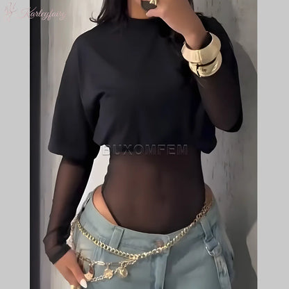 Ladies Sexy Mesh Tight Fitting Short Sleeved Shpaer Women's Lace Bodysuit T-shirt 2025 New Stylish Triangle Shapewear Outwear