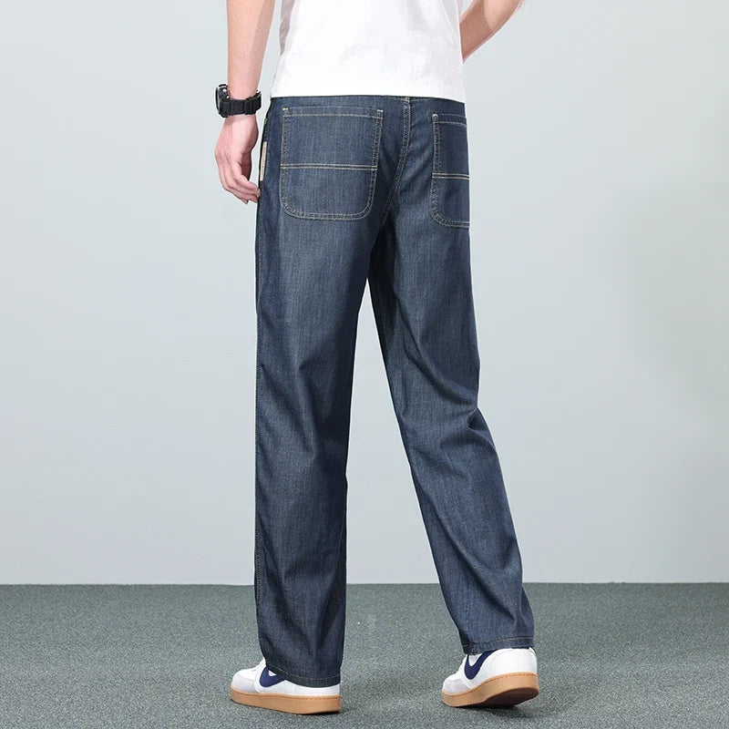 High Quality New Summer Lyocell Fabric Stretch Jeans Business  Loose Straight Casual Trousers Fashion Pants Plus Size 28-35 40