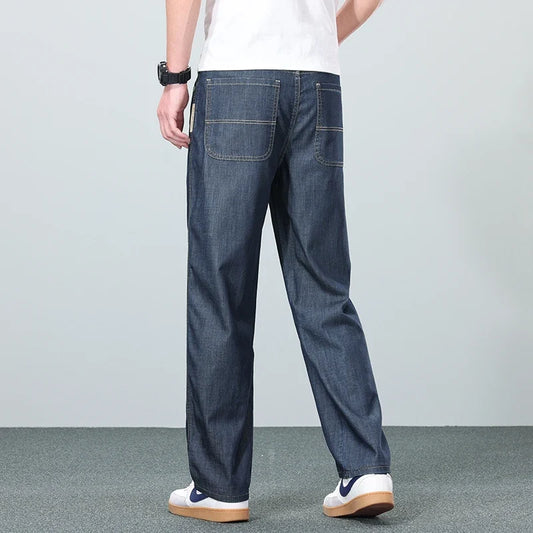 High Quality New Summer Lyocell Fabric Stretch Jeans Business  Loose Straight Casual Trousers Fashion Pants Plus Size 28-35 40