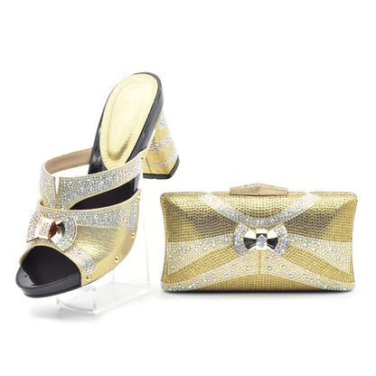 Latest Red Color Italian Ladies Shoes and Bag Sets Decorated with Rhinestone African Matching Shoes and Bags Italian In Women