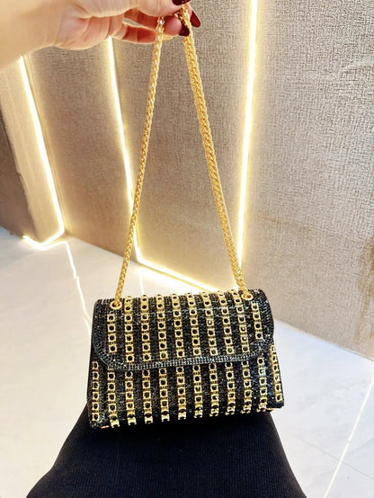 Full Rhinestone Women's Evening Clutch Bag luxury Leather Chain Handbag Elegant Wedding Party Diamond Wallet Rectangular Purse