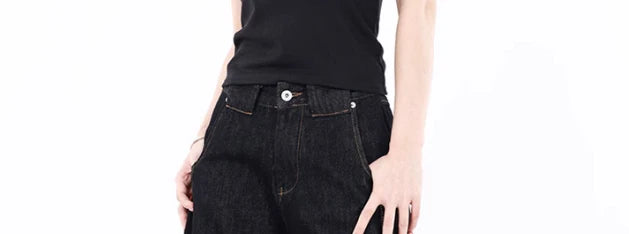 American Retro Deconstructed Bla Knife  Jeans Women's Loose Silhouette Wide Leg Floor Length Trousers Casual High Waist...