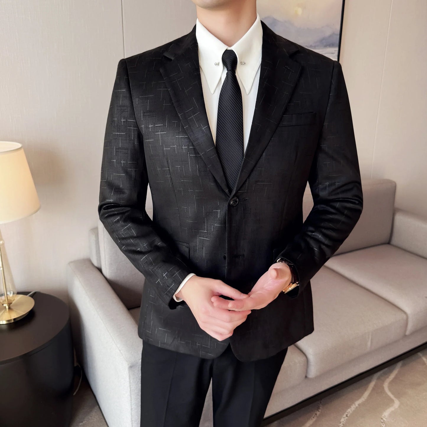 High Quality Jacquard Suit Jacket for Men 2025 Fashion Korean Style Slim Fit Business Casual Wedding Social Dress Coats 4XL-M