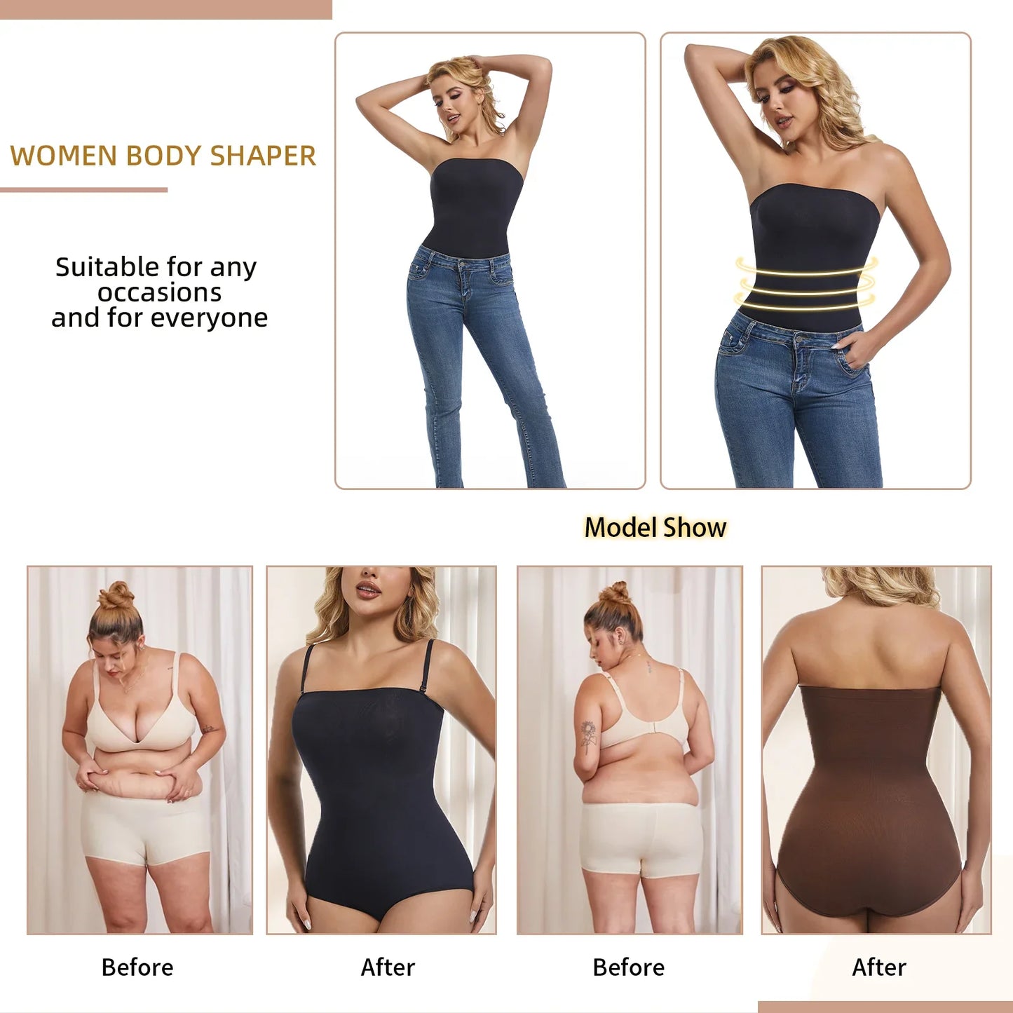 Women Seamless Strapless Bodysuits Tude Tops Bodyshaper Compression Waist Trainer Shapewear Push Up Butt Lifter Backless Shaper