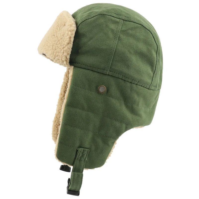 Army Military Ushanka Men&Women Windproof Winter Bomber Hats with Goggles Warm Lamb Wool Pilot Earflap Thermal Snow Cap