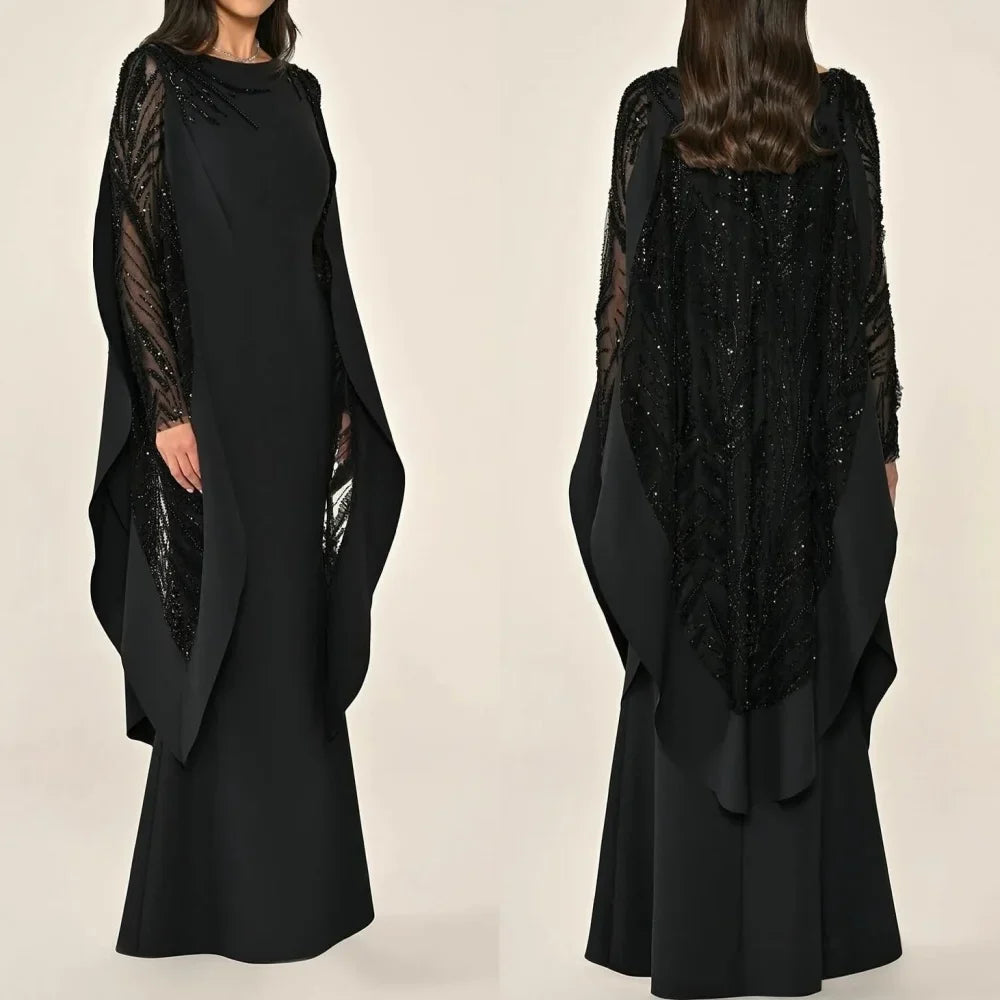 Customized Classic High Quality Jersey Rhinestone Beading Sequined Draped Straight O-Neck Long Dresses Bespoke Occasion Dresses