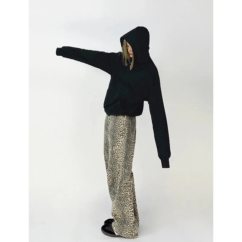 Vintage Leopard Print Jeans Women Spring Oversize Casual Hip Pop Wide Leg Trouser Trend High Waist Panther Denim Pants Ladies