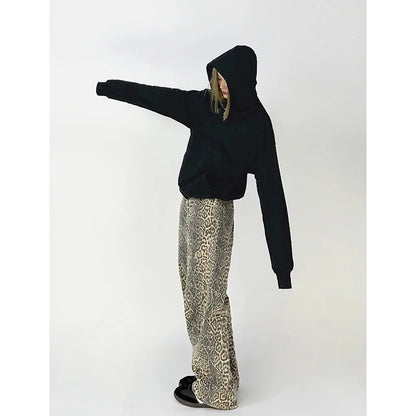 Vintage Leopard Print Jeans Women Spring Oversize Casual Hip Pop Wide Leg Trouser Trend High Waist Panther Denim Pants Ladies
