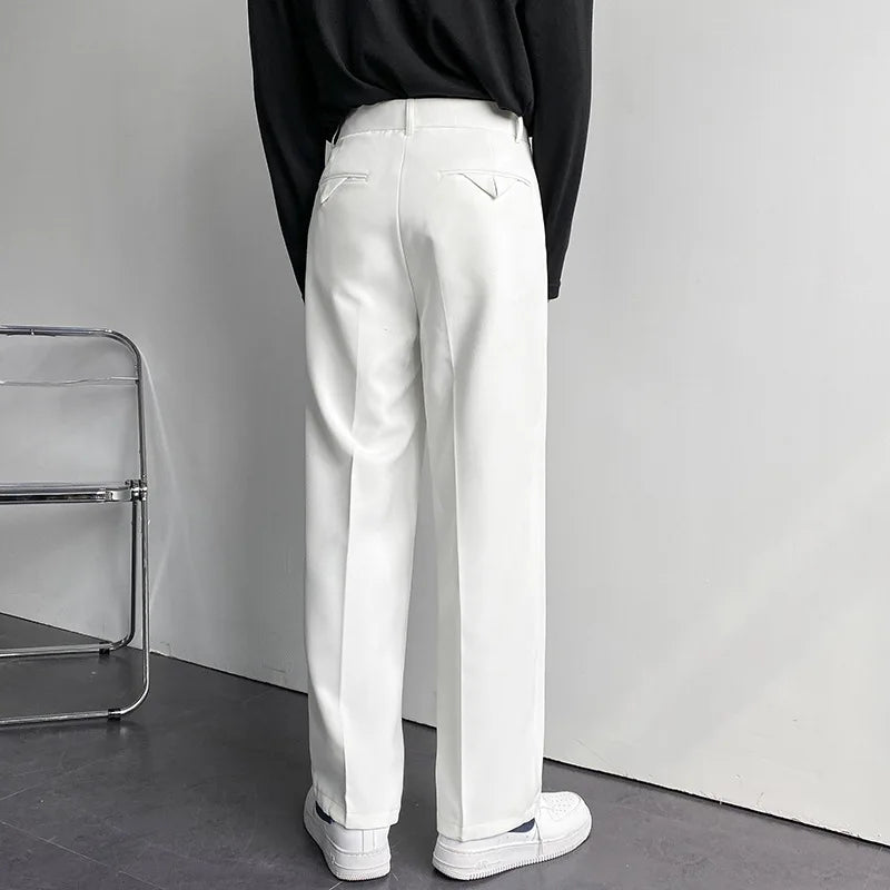 2024 Spring Autumn Men's Fashionable White Korean Style Casual Pants Street Draped Straight Loose Suit Casual Trousers Male