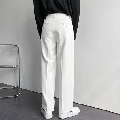 2024 Spring Autumn Men's Fashionable White Korean Style Casual Pants Street Draped Straight Loose Suit Casual Trousers Male