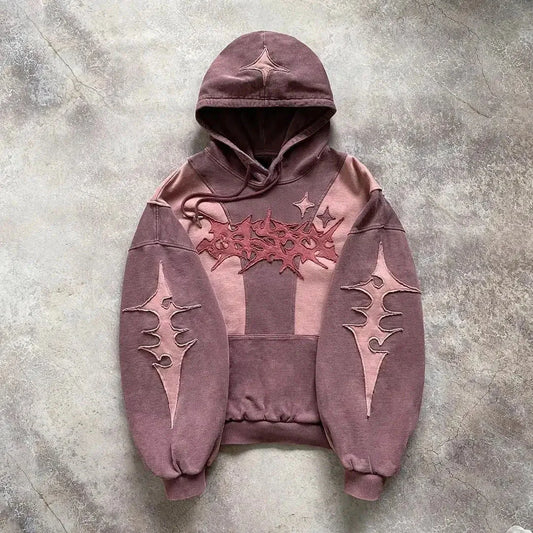 American Street Style High-End English Embroidery Collage Hoodie with Hat, New Trendy Unisex Loose Hoodie
