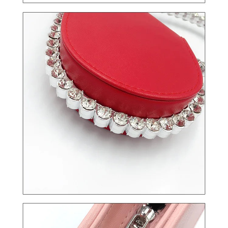 Diamond Red Heart Evening Clutch Women's Designer Chic RhinestoneBlack Wallet Wedding Party Sac A Main