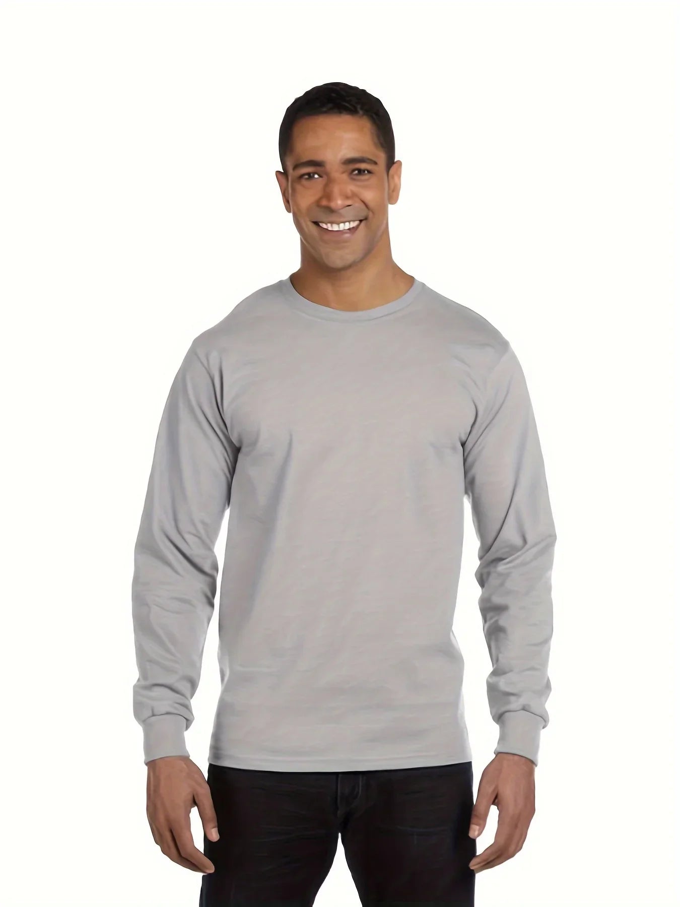 Men's essential long sleeved pure cotton T-shirt, round neck cotton T-shirt,