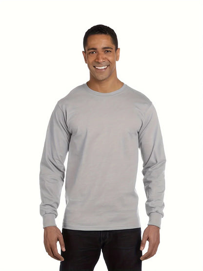 Men's essential long sleeved pure cotton T-shirt, round neck cotton T-shirt,