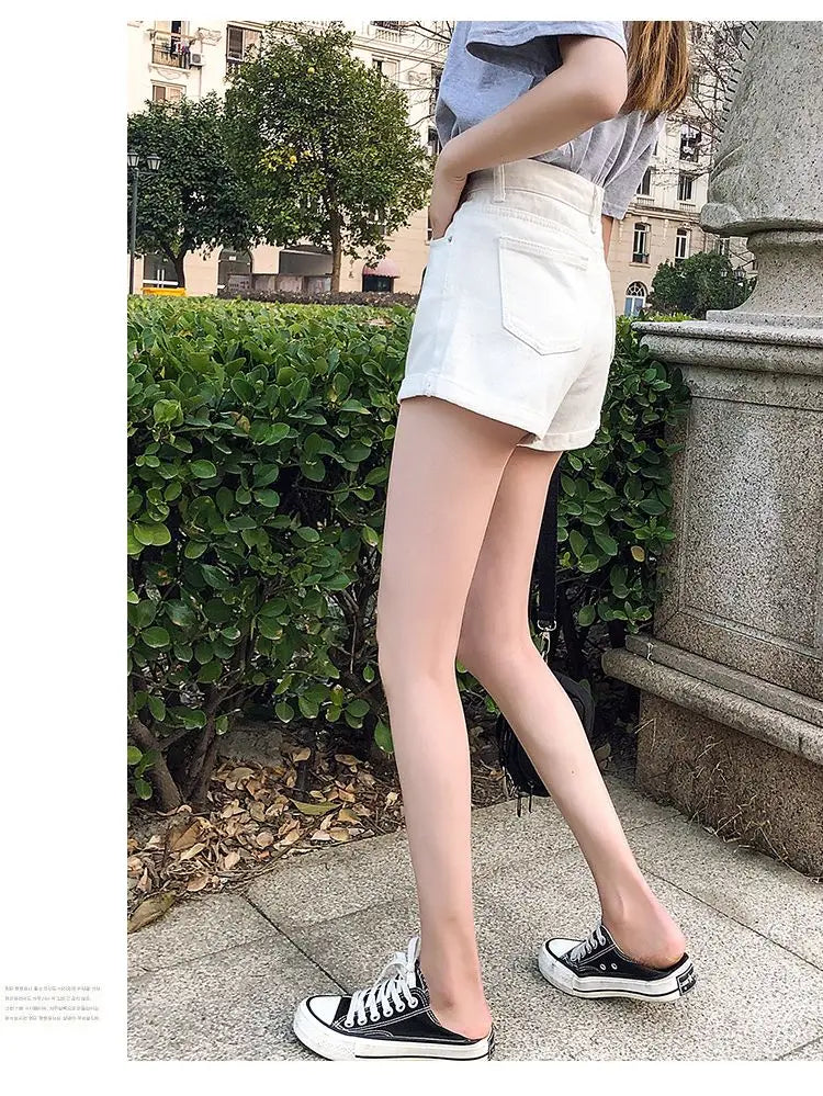 High-Waist Cuffed Denim Shorts Women Summer Korean Style Student Loose Slimming Outerwear A-Line Wide Leg Hot Pants Y2K Shorts