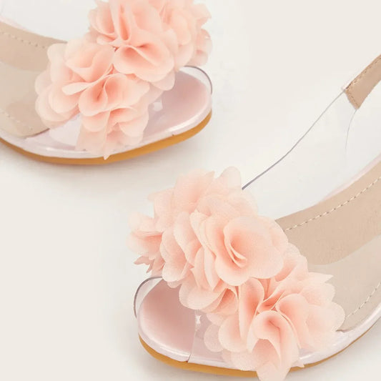 2025 New Fashion Flower Girl Princess Sandals Summer Fish Mouth Transparent Thick Heel Open Toe Children's Sandals High Heels
