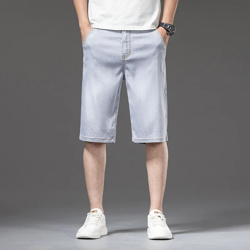 Lyocell Thin Men's Baggy Denim Shorts Loose Summer Casual  Stretch Soft Straight Jeans Male Brand Shorts Male Blue Grey