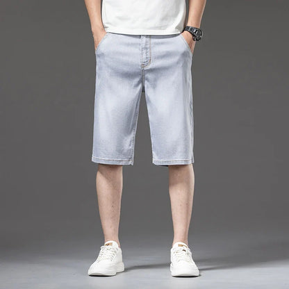 Lyocell Thin Men's Baggy Denim Shorts Loose Summer Casual  Stretch Soft Straight Jeans Male Brand Shorts Male Blue Grey